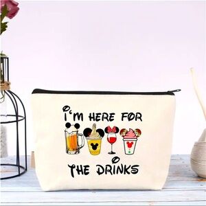 Disney Drinks Cosmetic Bag “I’m Here for the Drinks” Pouch NWT